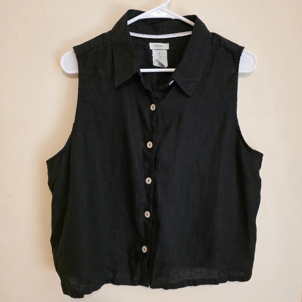 Joie Womens 100% Linen Sleeveless Top Size XL Button Down Pearl Button Tank